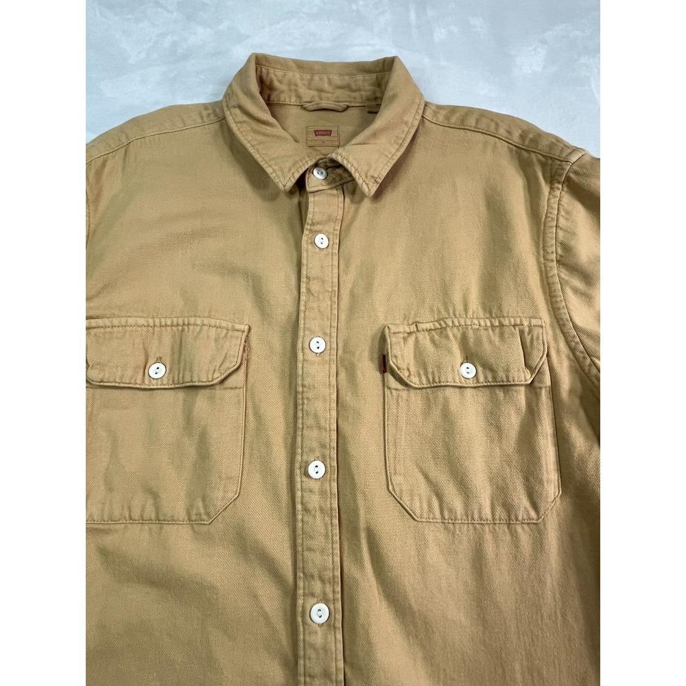 LEVI'S Mens M Shirt Button Front Cotton Hemp Soft Yellow Long Sleeve Pockets - Picture 2 of 12